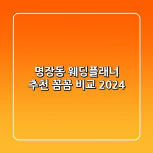 명장동 웨딩플래너 추천! 꼼꼼 비교 [2024]