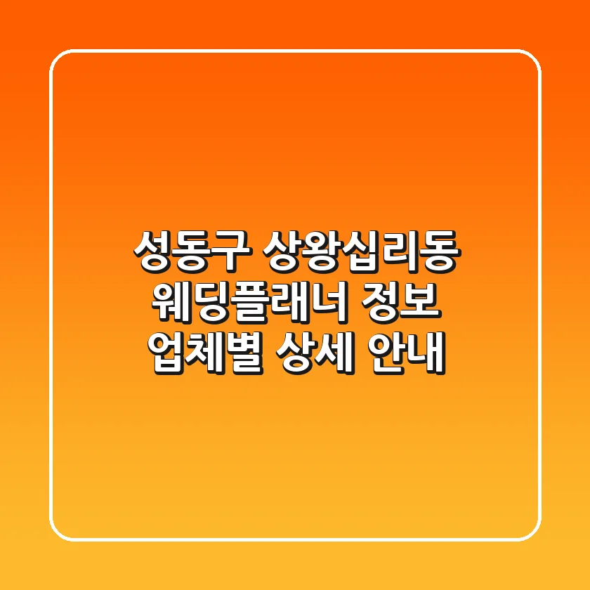 성동구 상왕십리동 웨딩플래너 정보: 업체별 상세 안내