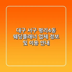 대구 서구 평리4동 웨딩플래너 업체 정보 및 이용 안내