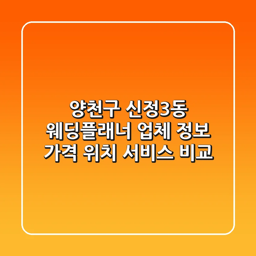 양천구 신정3동 웨딩플래너 업체 정보 - 가격, 위치, 서비스 비교