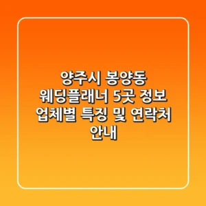 양주시 봉양동 웨딩플래너 5곳 정보 - 업체별 특징 및 연락처 안내
