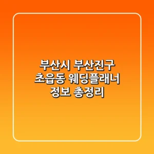 부산시 부산진구 초읍동 웨딩플래너 정보 총정리