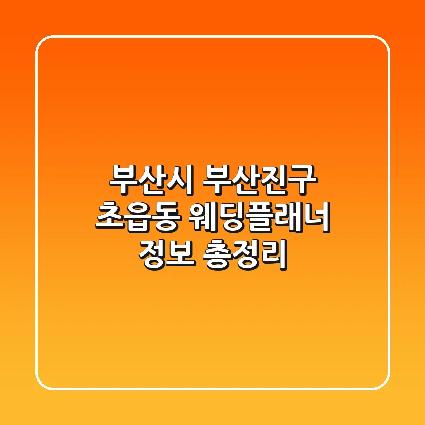 부산시 부산진구 초읍동 웨딩플래너 정보 총정리