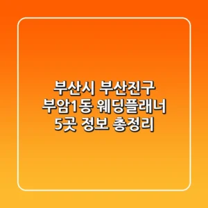 부산시 부산진구 부암1동 웨딩플래너 5곳 정보 총정리
