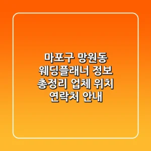 마포구 망원동 웨딩플래너 정보 총정리 - 업체, 위치, 연락처 안내