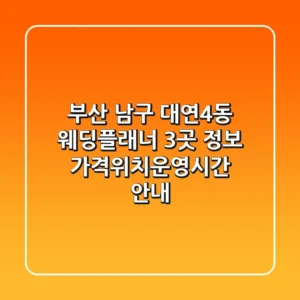 부산 남구 대연4동 웨딩플래너 3곳 정보 - 가격/위치/운영시간 안내