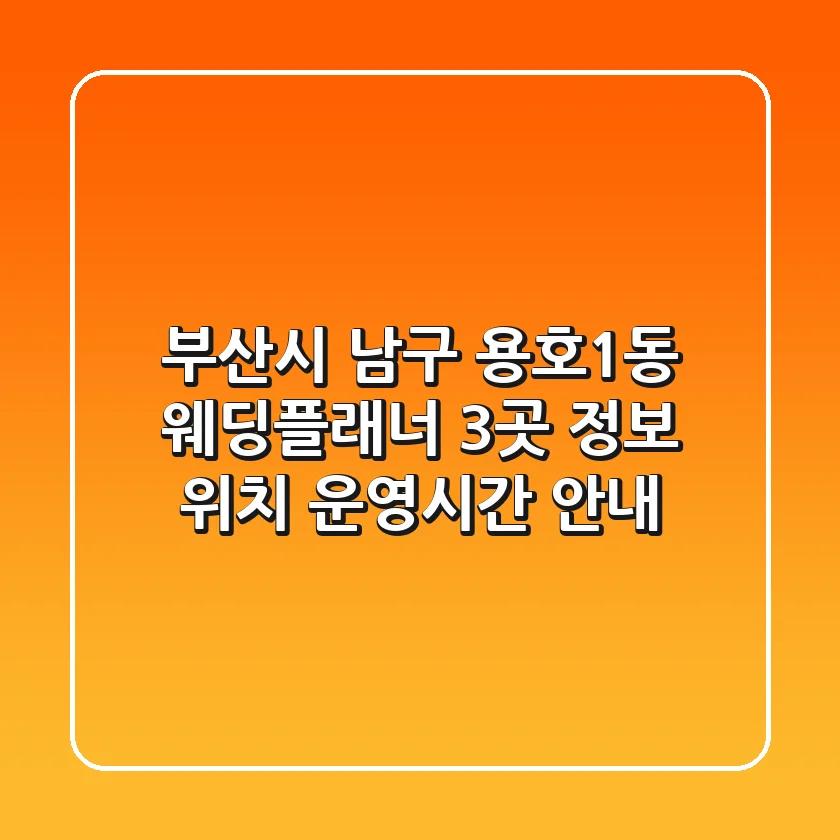 부산시 남구 용호1동 웨딩플래너 3곳 정보 - 위치, 운영시간 안내