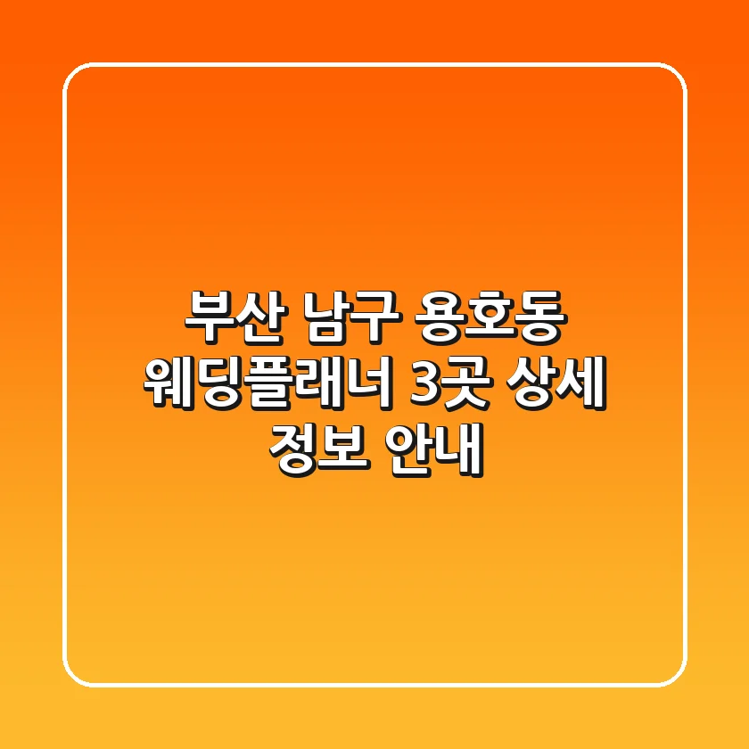 부산 남구 용호동 웨딩플래너 3곳 상세 정보 안내
