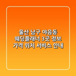 울산 남구 야음동 웨딩플래너 3곳 정보: 가격, 위치, 서비스 안내