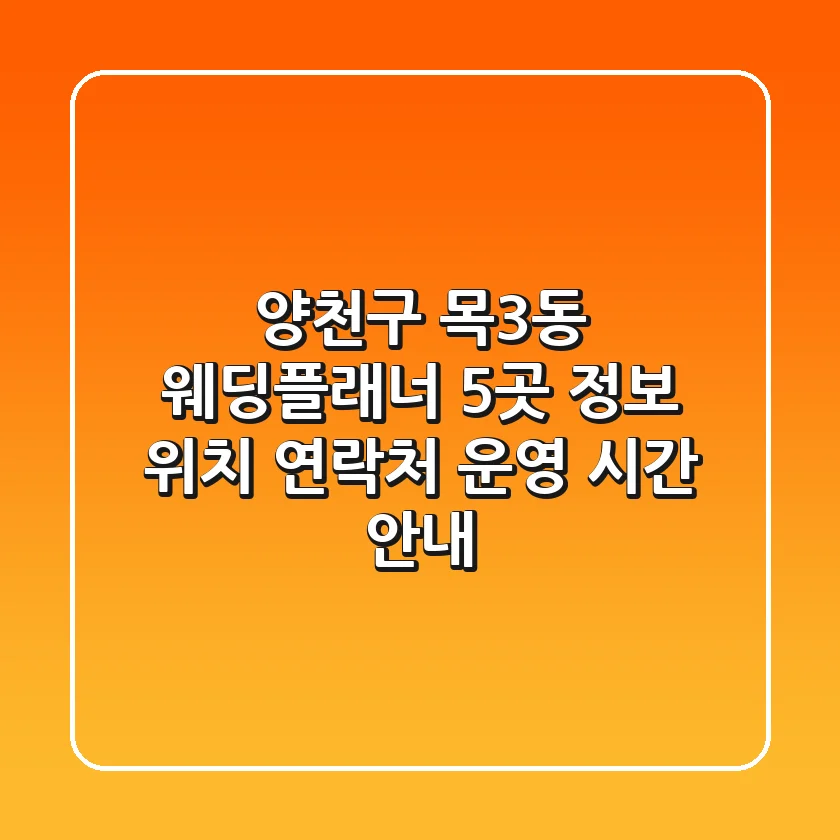 양천구 목3동 웨딩플래너 5곳 정보 - 위치, 연락처, 운영 시간 안내