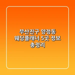 부산진구 양정동 웨딩플래너 5곳 정보 총정리